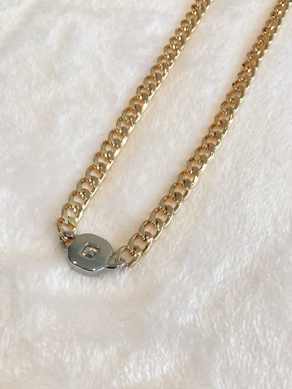 Anthropologie Gold Plated Chain Necklace Bezel Stone Two Tone Chunky New CZ 16”